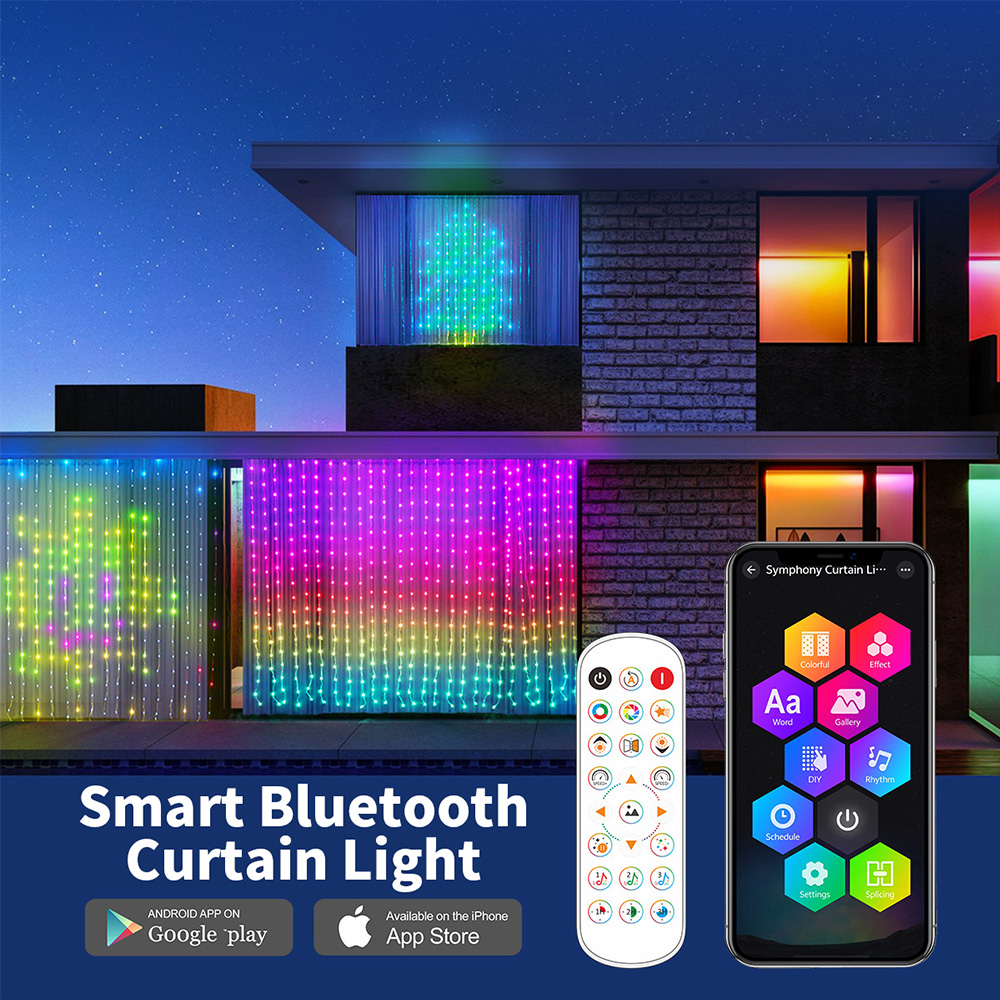 Smart Garden Rooms - Inteligentne lampki kurtynowe LED RGB, sznur