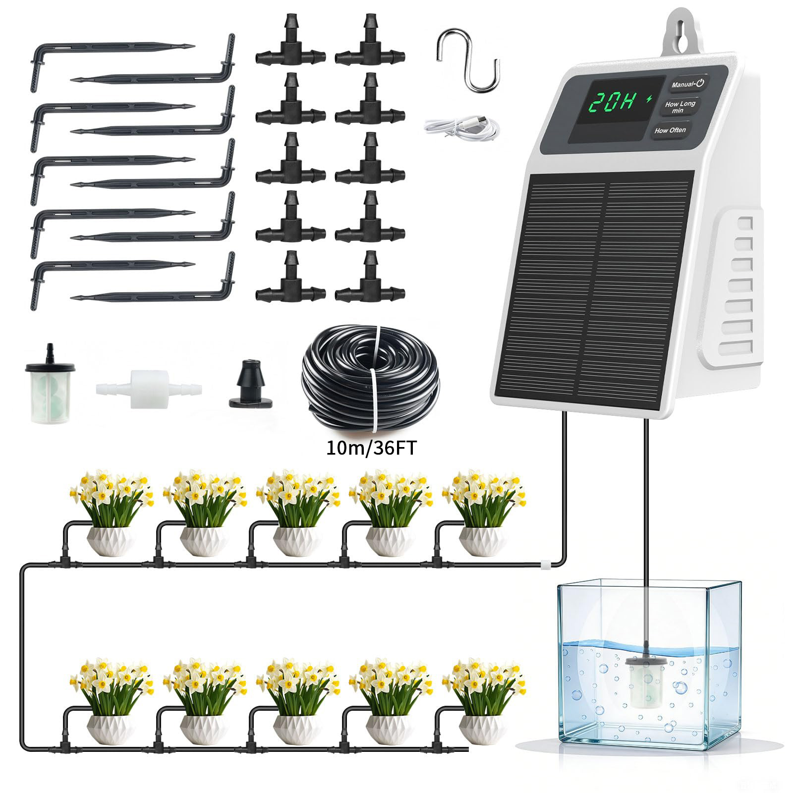 Smart Garden Tower - Ulepszony solarny system nawadniania kropelkowego, automatyczne